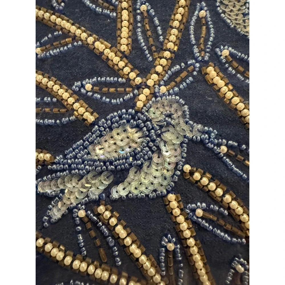 Home Decor 14x14 Square Throw Pillow Blue Velvet Beaded Bird Tree Boho